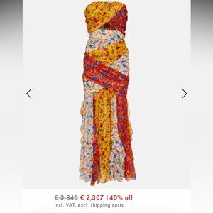 Carolina Herrera Strapless ruched cutout floral-print georgette midi dress NWT